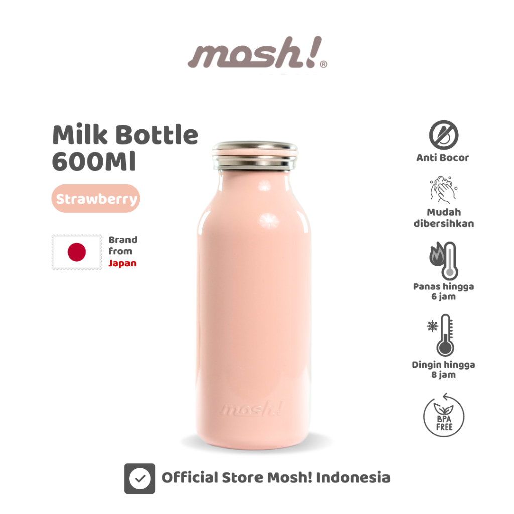 Mosh Milk Bottle Tumbler Stainless Steel 600ml - Botol Minum Termos Tahan Panas dan Dingin - Strawbe