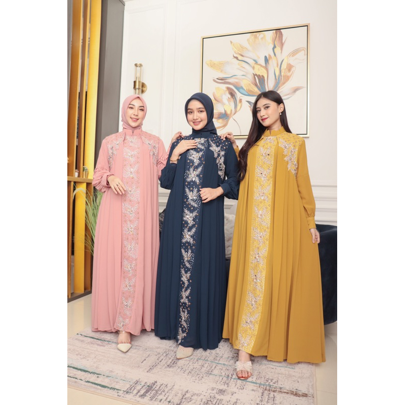 KINARA SET KAFTAN | GAMIS CERUTI BORDIR PREMIUM GIES|OUTVIT PESTA