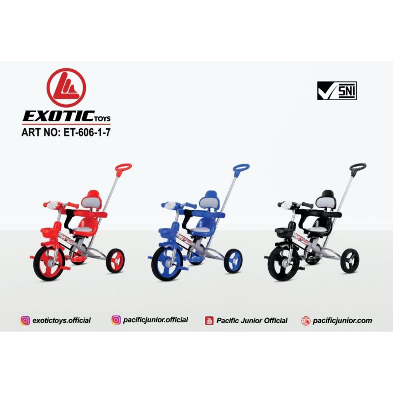 Sepeda Roda Tiga Anak Exotic 603-7&amp;606-1-7 Musik Lampu Dorongan Ban Karet