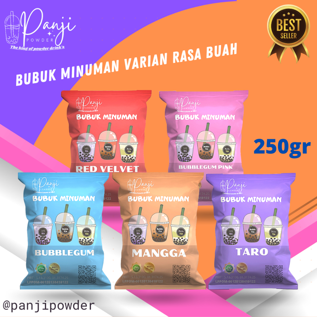 BUBUK MINUMAN 250 GRAM BUBUK MINUMAN RASA BUBUK MINUMAN BOBA BUBUK BOBA MINUMAN BUBUK SERBUK MINUMAN BOBA POWDER MINUMAN BUBUK RASA MINUMAN KEKINIAN POWDER MINUMAN TARO AVOCADO COKLAT CAPPUCINO RED VELVET GREEN TEA THAI TEA MATCAH VANILLA