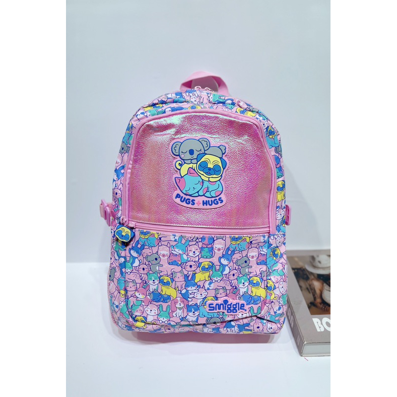 Tas Ransel Smiggle Pugs &amp; Hugs Classic Pink Attach Backpack SGL - 1000358-2#