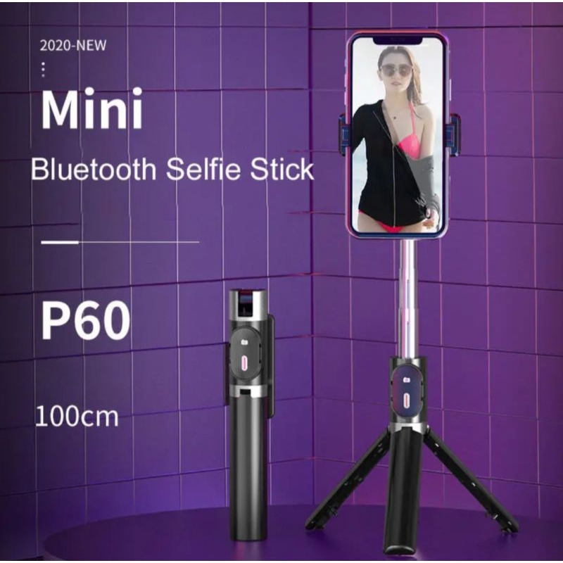 Tripod Mini P60 Wireless Remote Tongsis HP All In One 100Cm Smart Mobile Selfie Stick Stand