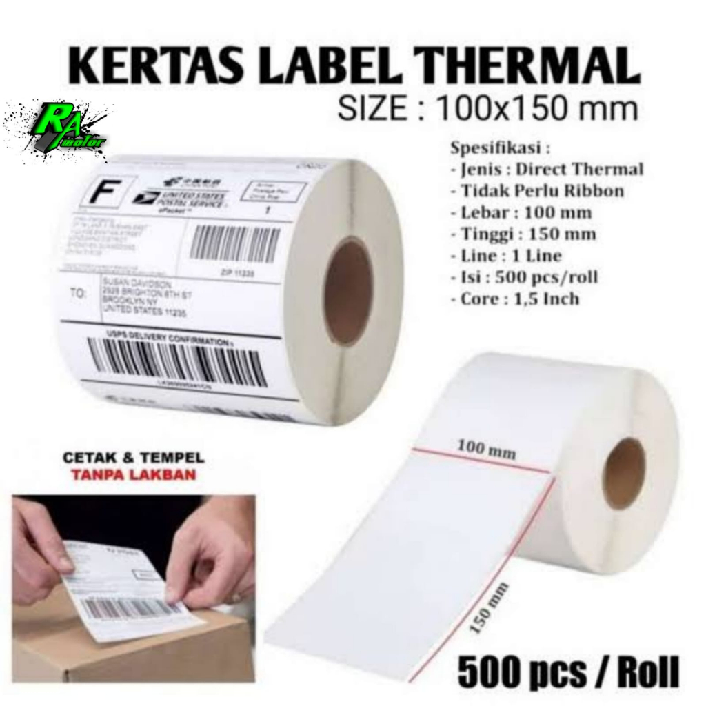 

LABEL STICKER KERTAS THERMAL UK 100X150mm ISI FULL 500 LEMBAR HIGH QUALITY