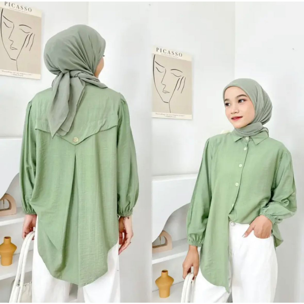 ( New ) ALENZA Blous Polo Linen Ld 110 Variasi kancing