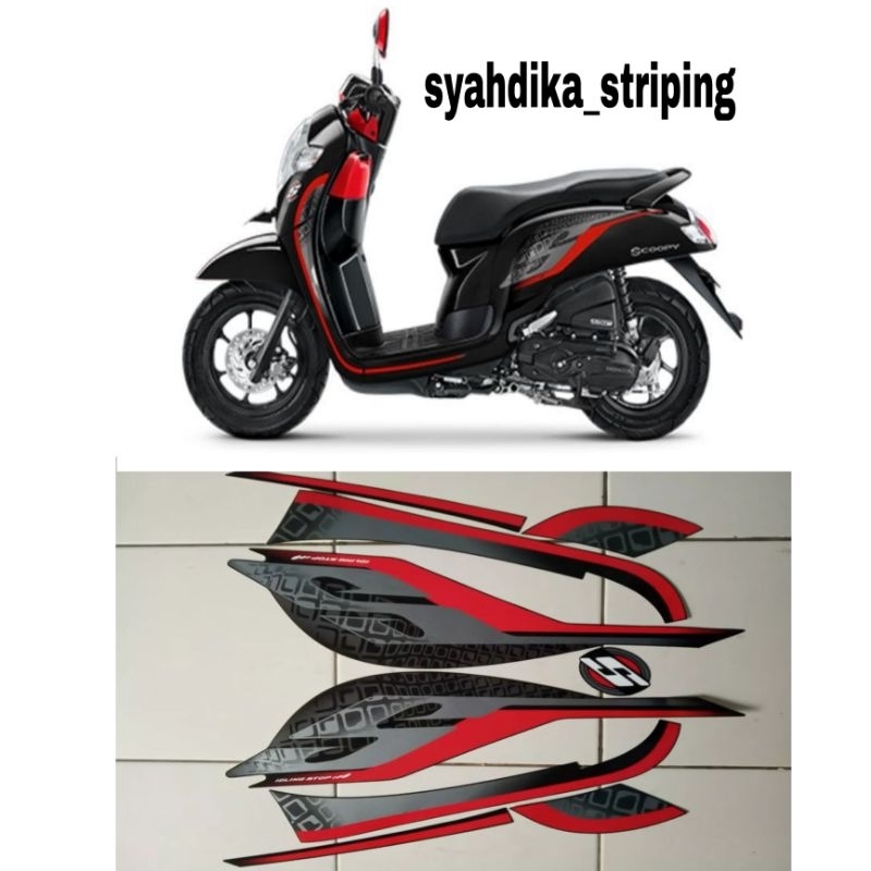 STIKER STRIPING LIS BODY HONDA SCOOPY SPORTY 2019 HITAM ORIGINAL