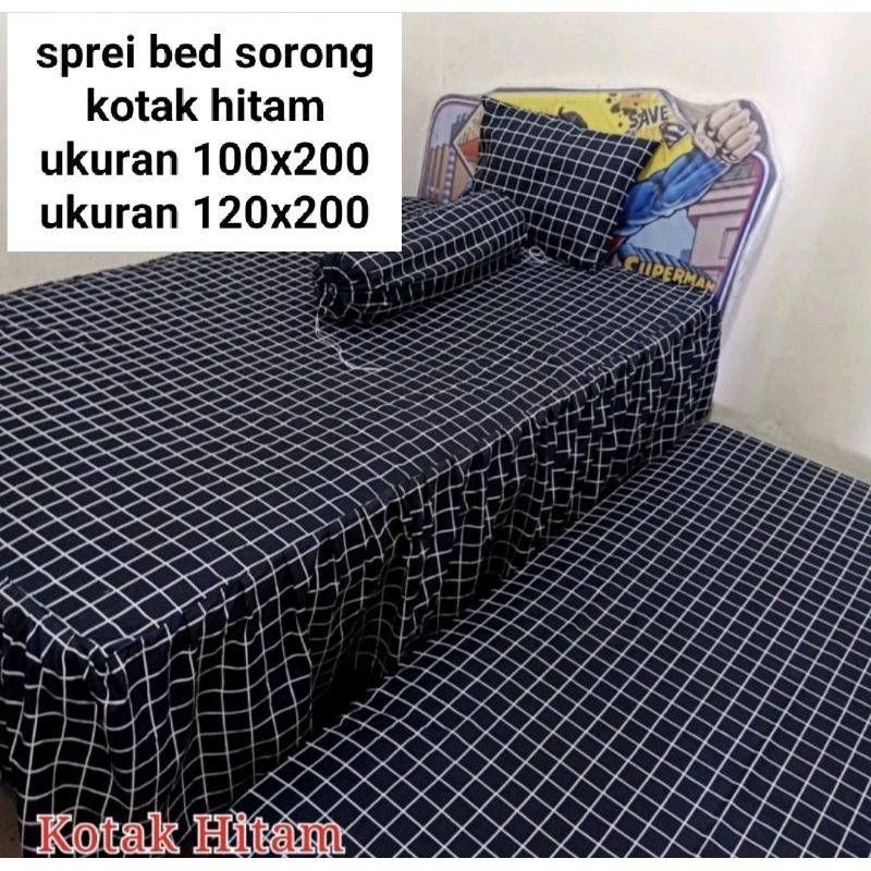 sprei bed sorong anak kotak hitam/sprei bed sorong murah/sprei sorong duo bed atas bawah 2in1