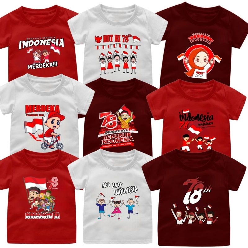 Baju Kaos Anak KEMERDEKAAN INDONESIA Lengan Pendek usia 1-12 Tahun