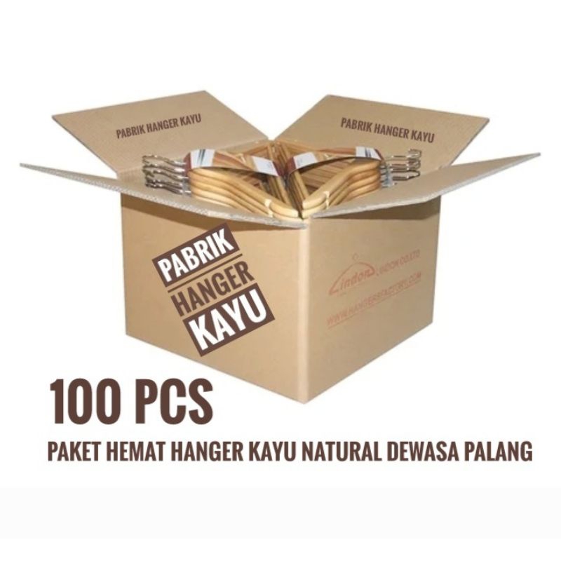 PAKET HEMAT ISI 100 PCS HANGER KAYU NATURAL DEWASA PALANG