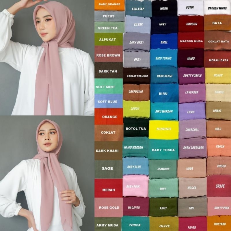 Jilbab segiempat bella square warna hijau sage merah bata matcha baby pink kuning kunyit tosca birel