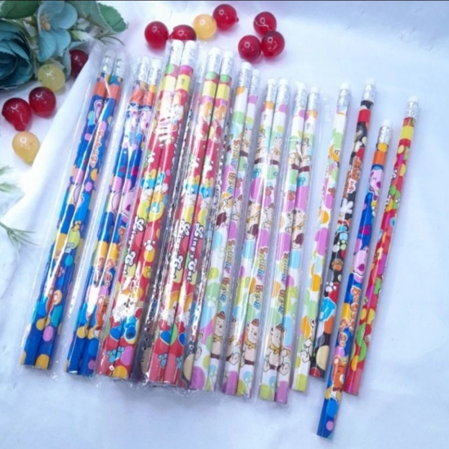 Pensil HB karakter dengan kepala penghapus 1 renceng isi 24 pcs