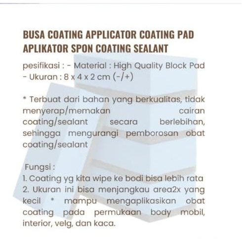 coating aplicator pad busa coting koating koting aplicator pada+ aplikator spon coating sealant busa ped busa aplikator mobil motor