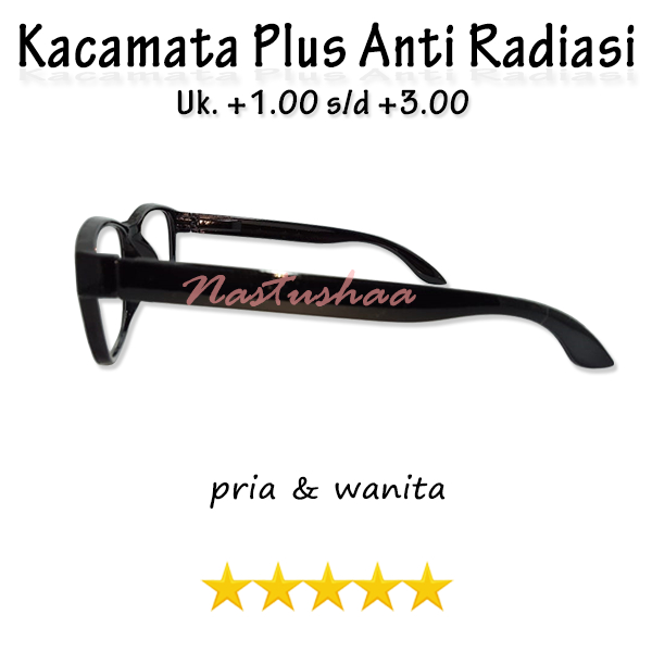 Kacamata Rabun Dekat Atau Baca Full Plus (+) Frame Kotak warna Hitam Glossy Model Terbaru Untuk Pria Dan Wanita (Unisex) FREECASE