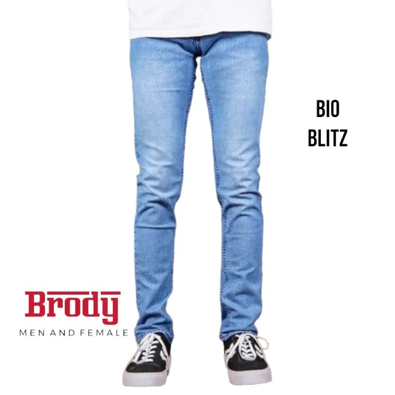 Celana Jeans Pria Bahan Melar Denim Slim Fit Cowok Biru Muda Langit Telor Asin Soft Blitz