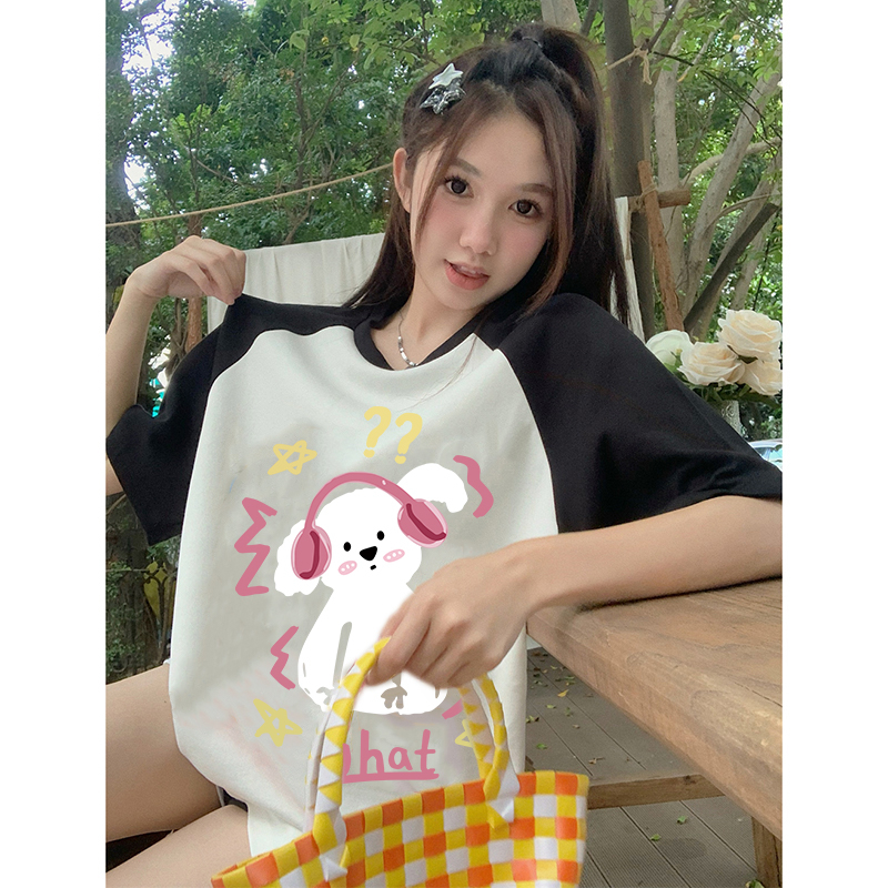 Kaos Atasan Wanita Cartoon Brief pen Pattern Lengan Pendek Oversize T-shirt