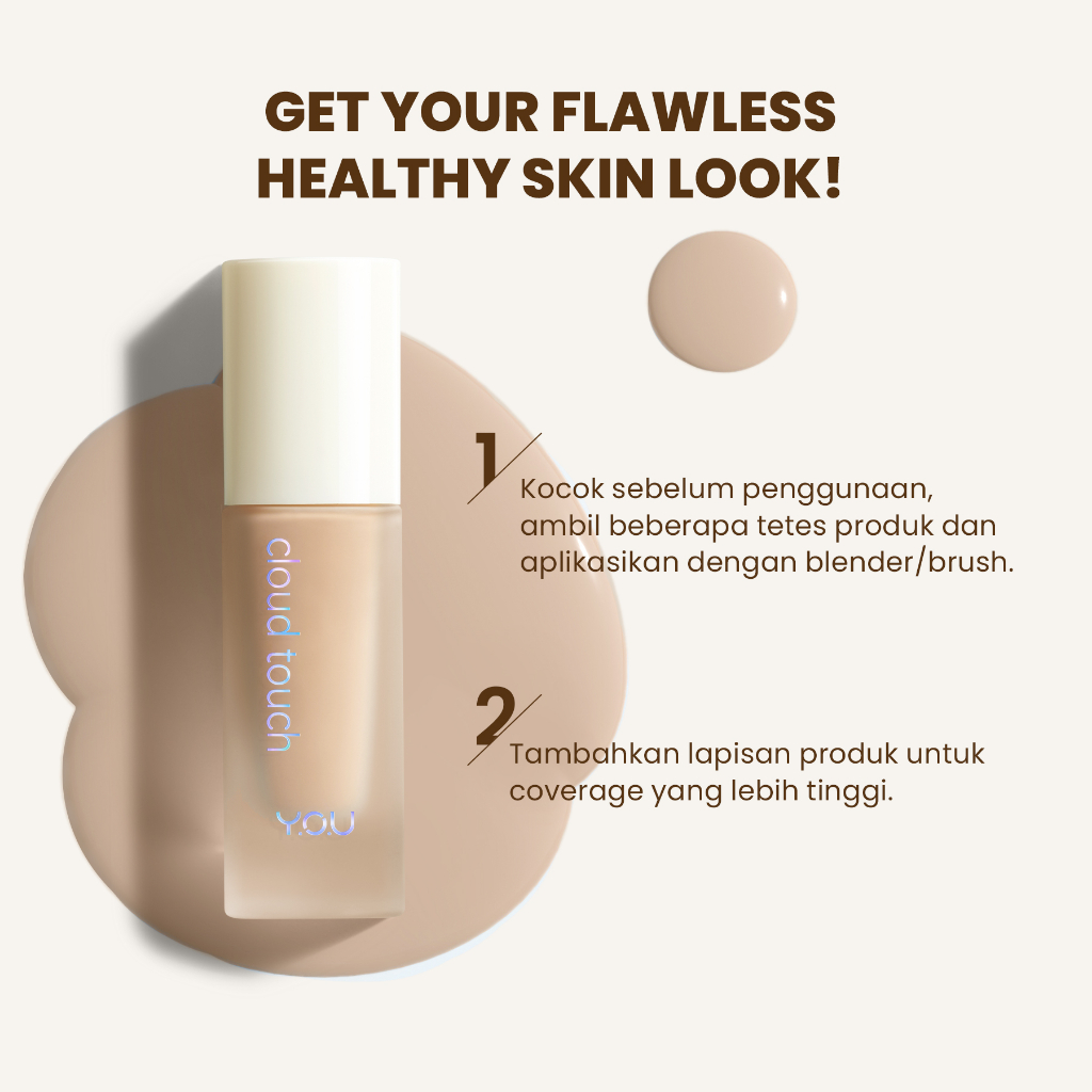 YOU Cloud Touch Blurring Skin Tint | Liquid Foundation | Natural Matte Finish | Tahan Lama 24 | Bedak Wajah SPF | Kosmetik