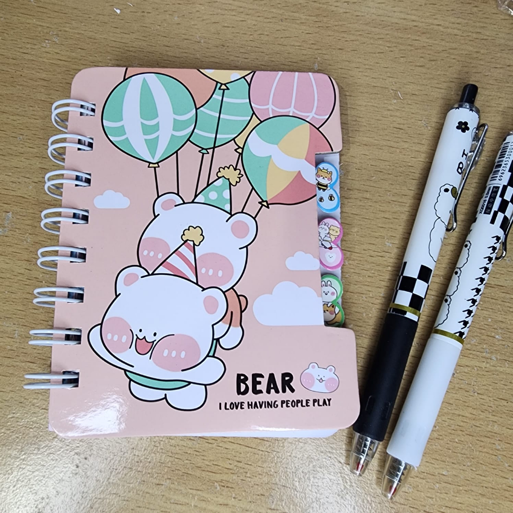 NoteBook Mini Motif Kartun Isi 55 Lembar Muat Kantong / Buku Memo Catatan Kecil Ring Warna-warni