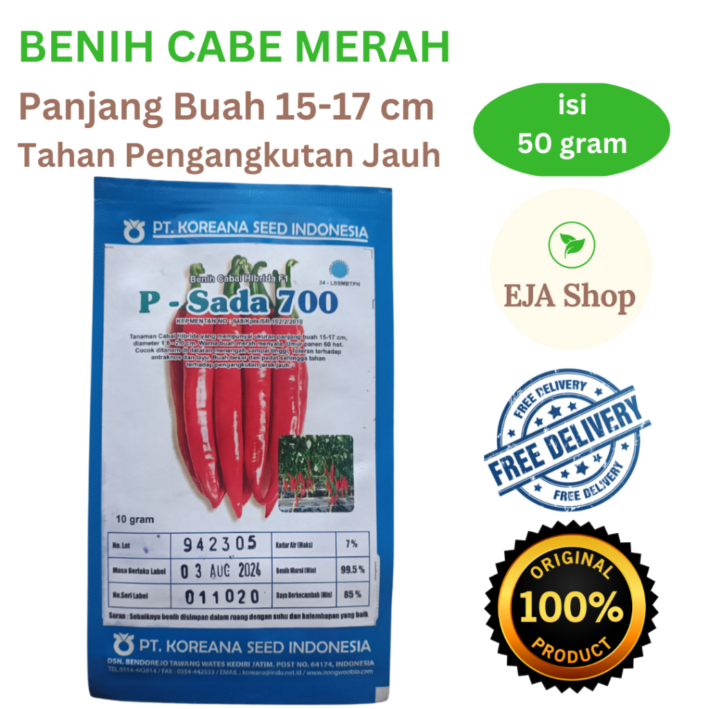 Benih Cabe Merah Besar P-Sada 700 isi 10 gram Bibit Cabai Lombok PSada Koreana Seed