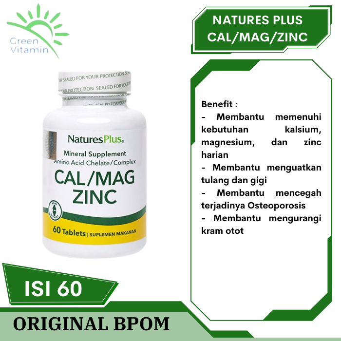 Natures Plus CalMagZinc 60 Tablet Nature's BPOM Cal/Mag/Zinc