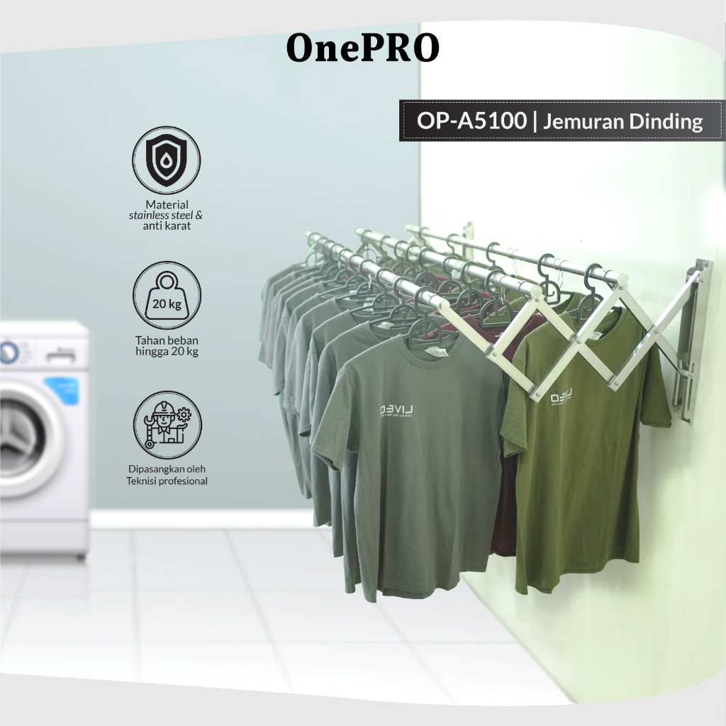 Jemuran Dinding Baju Stainless Steel Onepro OP-A5100 / Jemuran Lipat Gantung