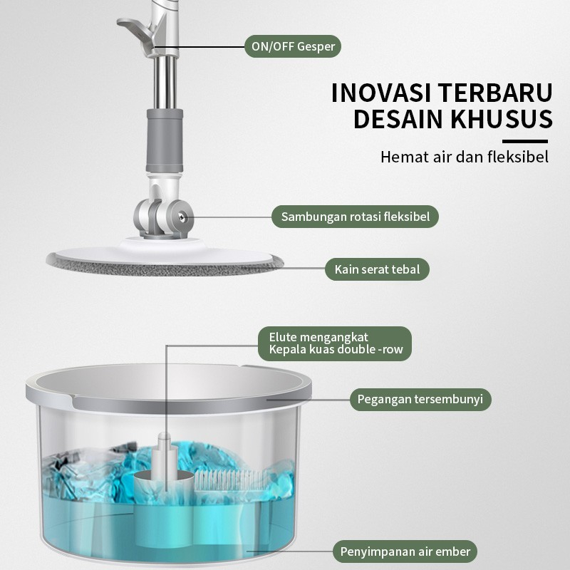 Spin Mop Alat Pel Lantai Kain Otomatis Flat Mop Ember Twist Ultra Sapu