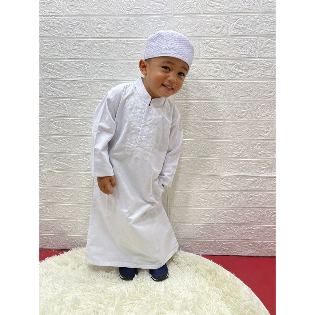 Gamis Bordir Anak Laki2 Plus Peci Madinah Putih