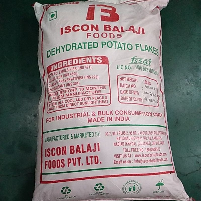 

ISCON BALAJI TEPUNG KENTANG KASAR POTATO FLAKES INDIA REPACK 500 GR