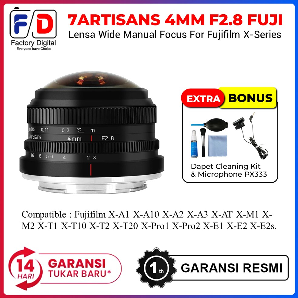 Lensa 7artisans 4mm F2.8 Circular Fisheye Lens For Fujifilm X-Mount