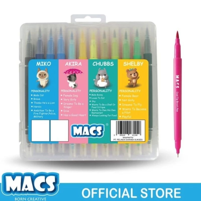 

Spidol Marker Macs Dual Tip Brush Pen 24 Warna