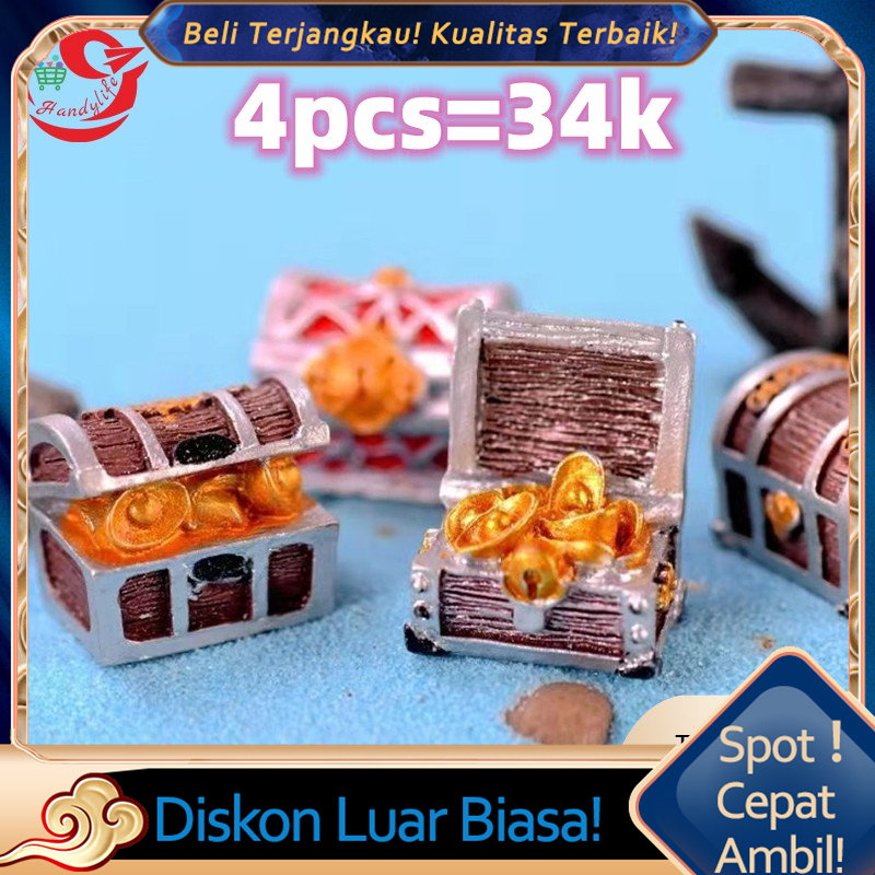 4pcs Kotak Koin Harta Karun Buatan Emas - Hiasan Unik untuk Aquarium