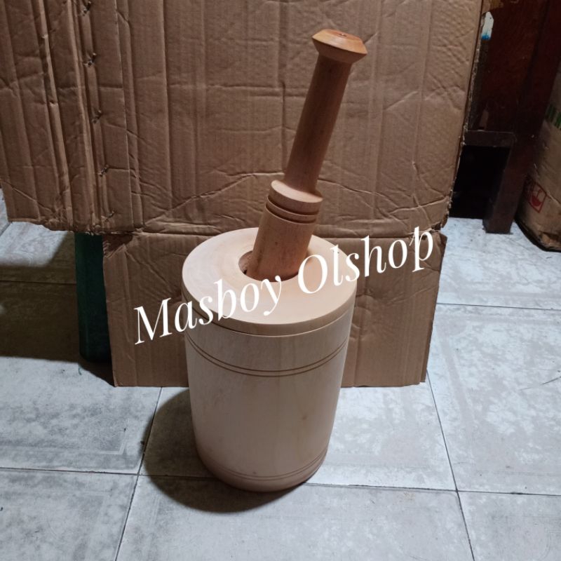 Lumpang Kayu+Tutup / Alu Tumbukan Rujak Tumbuk Bumbu / Diameter 19 cm