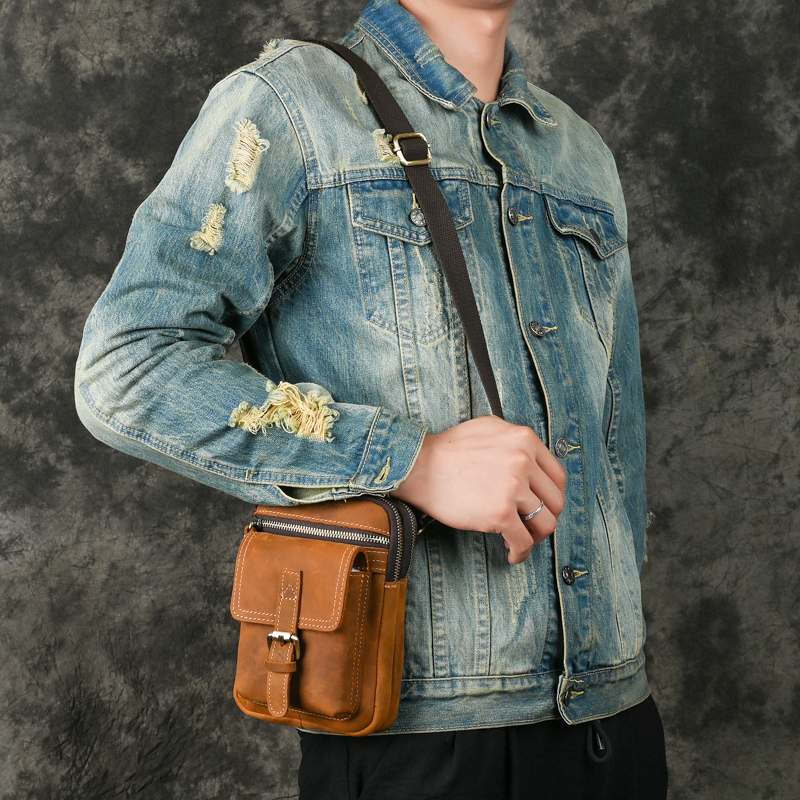 Tas Pinggang Kulit SAPI CRAZY HOUSE Retro Pria Kulit Sapi Asli Miarka StoreTAS PINGGANG HP