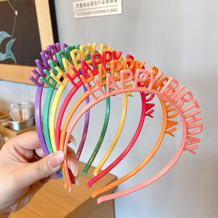 Bando Happy Birthday Warna Warni Headband Plastik Aksesoris Fashion Accessories Rambut Hias Hiasan W