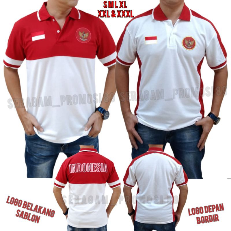 Kaos kerah merah putih INDONESIA / Kaos kerah 17 agustus INDONESIA /