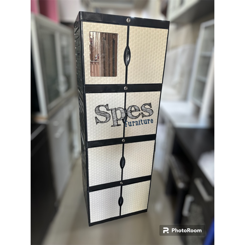 Aquose rotan mini 4 Susun lemari plastik/ kabinet + kunci + 1 cermin