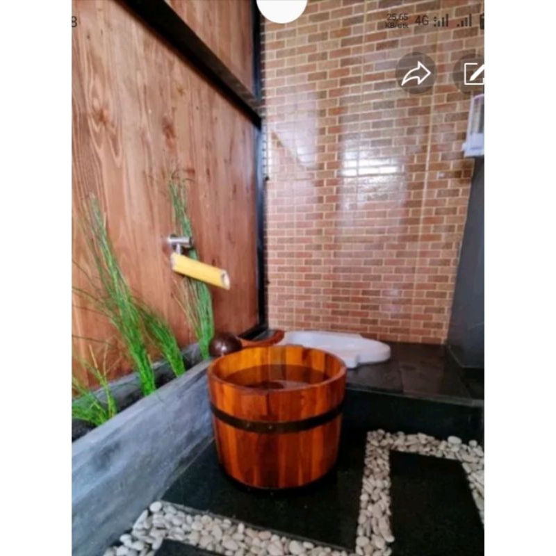 Ember Mandi Kayu Jati Asli Anti Bocor Ukuran 30x30cm Perlengkapan Kamar Mandi Estetik