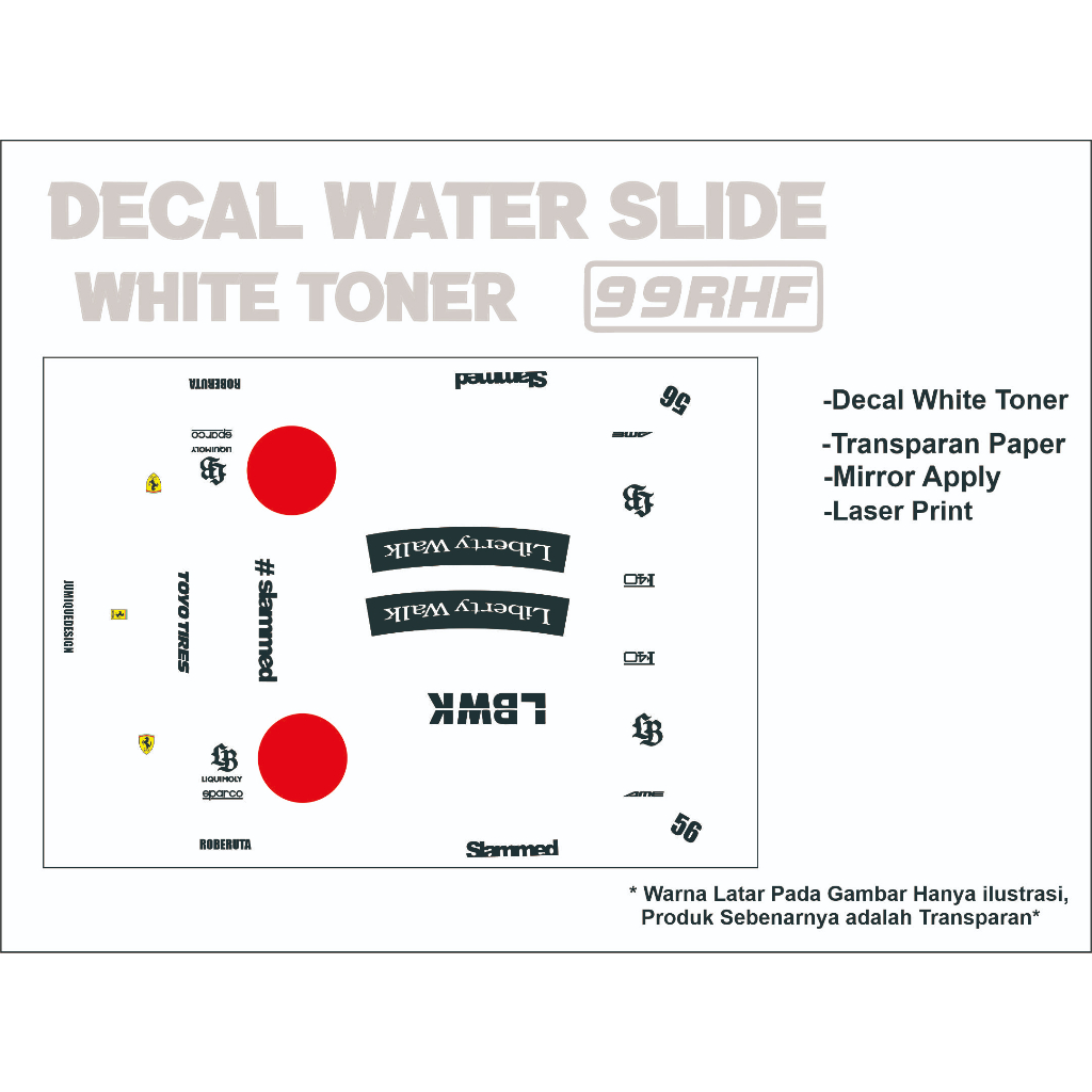 [WHITE TONER] DECAL HOTWHEELS WHITE TONER - LIVERY LIBERTY WALK 2
