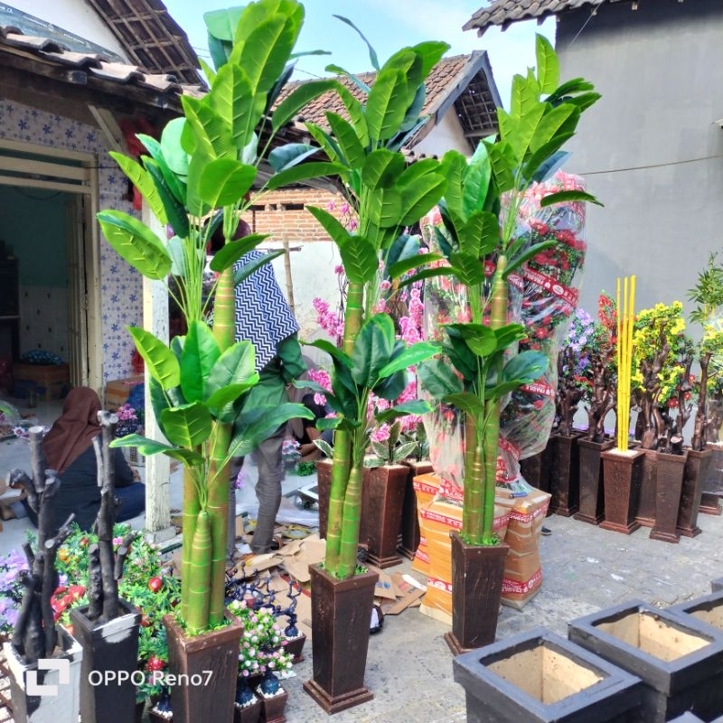 POHON PISANG DENGAN POT JUMBO TINGGI 2 METER //. BUNGA HIAS PISANG ARTIFICIAL PLASTIK KAIN IMPORT TI