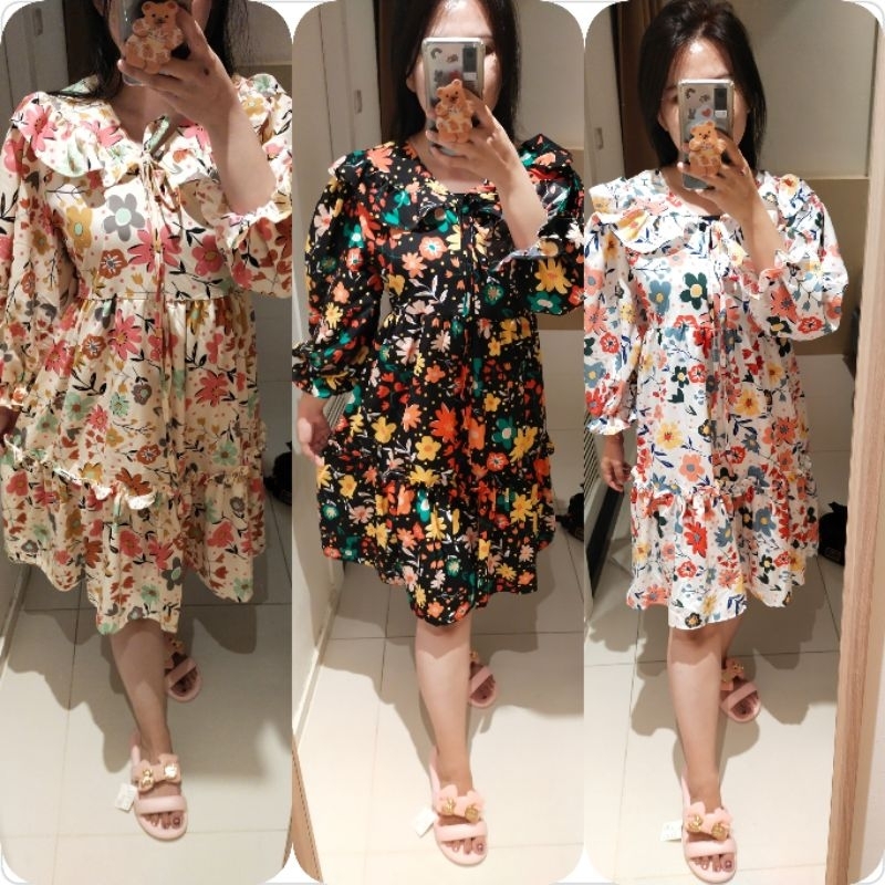MIDI dress motif Bangkok premium - Gaun pesta - dress bunga tingkat- MIDI haruka