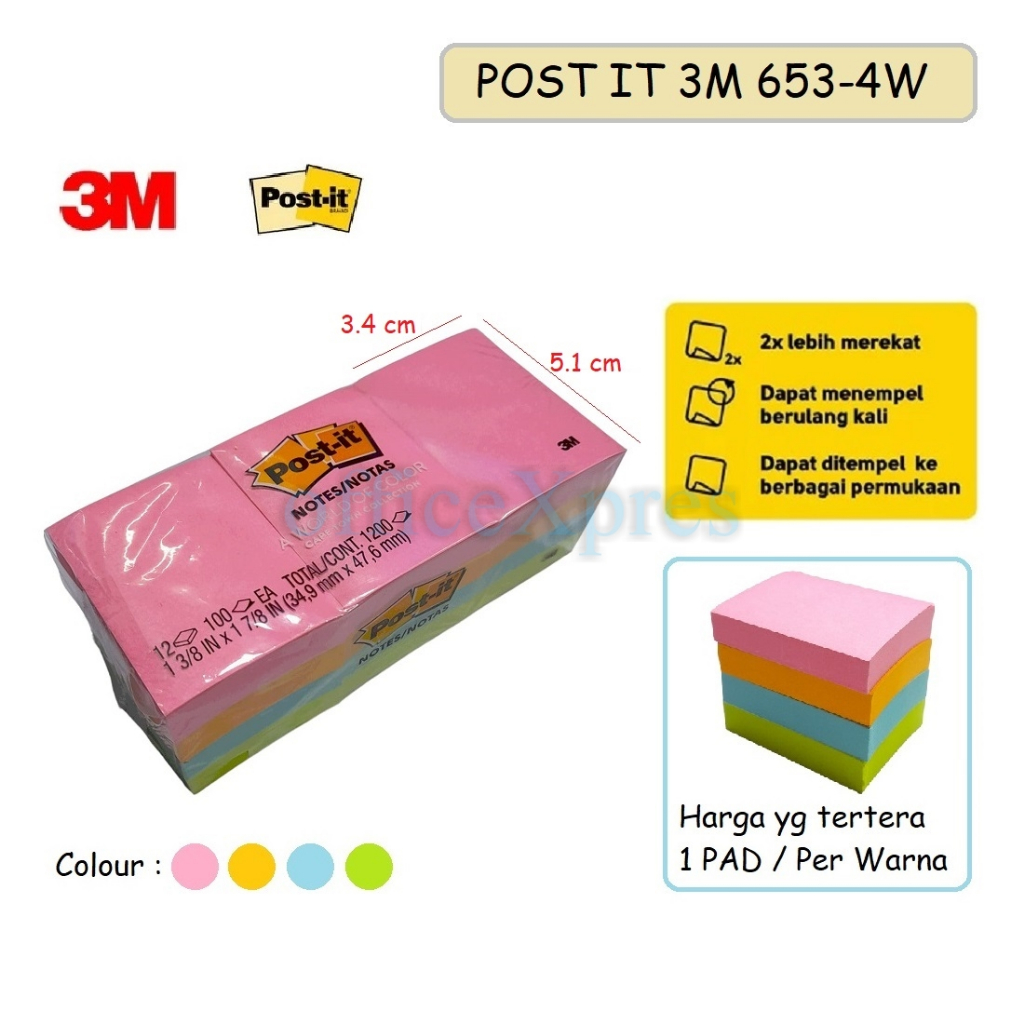 

Post it 3M / Stick Note Warna 653 AN / Kertas Tempel / Kertas Memo / Note Paper