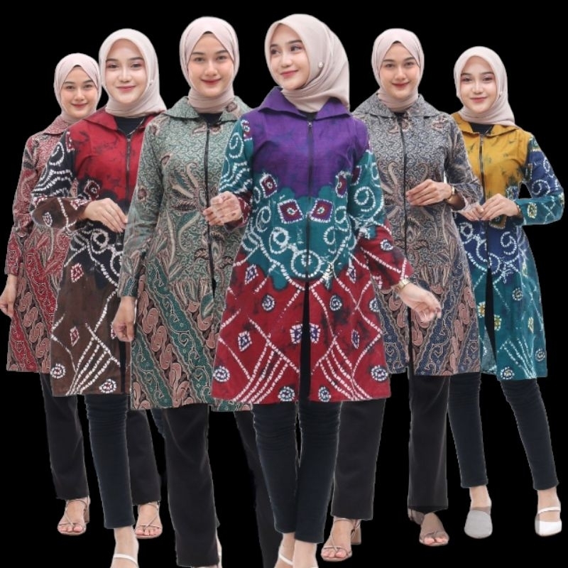 Baju Batik Wanita Tunik Murah Atasan Batik Wanita Zipper Resleting Depan