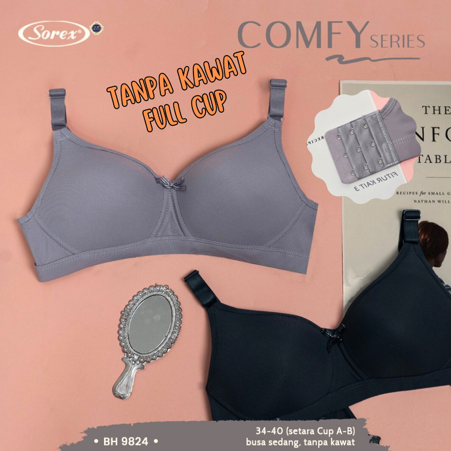 Sorex Comfy Bra Tanpa Kawat Busa Kait 3 Cup A-B Full Cup Nilon BH 9824