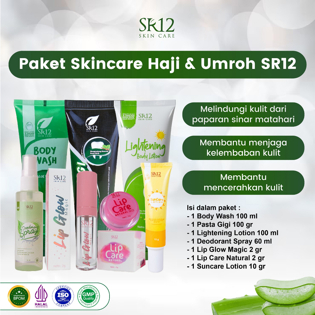 PAKET SKINCARE HAJI & UMROH SR12 HERBAL SKINCARE / PAKET TRAVELING ANTI
BAU BADAN / MENYEGARKAN & MENJAGA WAJAH SERTA TUBUH / AMAN, ALAMI,
BPOM & HALAL / PAKET PERAWATAN IBADAH UMROH & HAJI