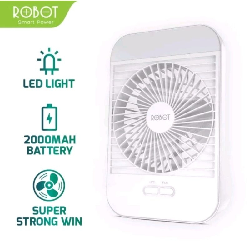 Kipas Angin Portable ROBOT Portable USB Rechargeable LED Illuminated Desktop Fan