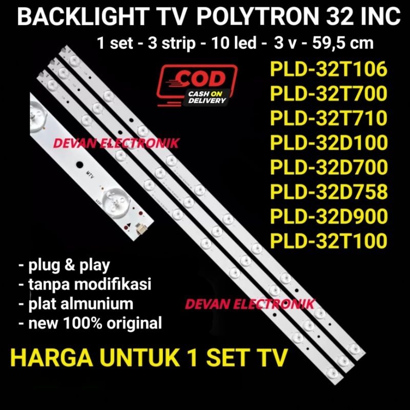 BACKLIGHT tv polytron 32 inch 10k 3v lampu led backlight tv polytron 32 inch panjang 60cm