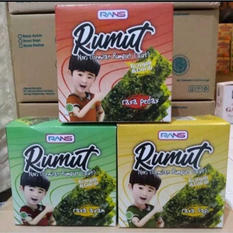 

berbagai varian rasa snack rumut rasa rumput laut rans 1pack isi 12pcs