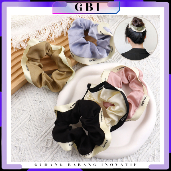 GBI Ikat Rambut  Korea Gelang  Ikat Rambut Scrunchie Elastis Motif Change  Hairband Kunciran Cepol Hijab Aksesoris Rambut Import