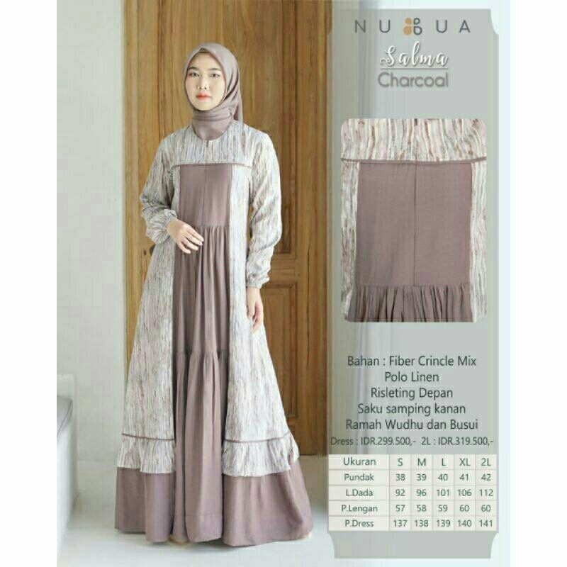 BAJU GAMIS SALMA DRESS CHARCOAL BY NUBUA