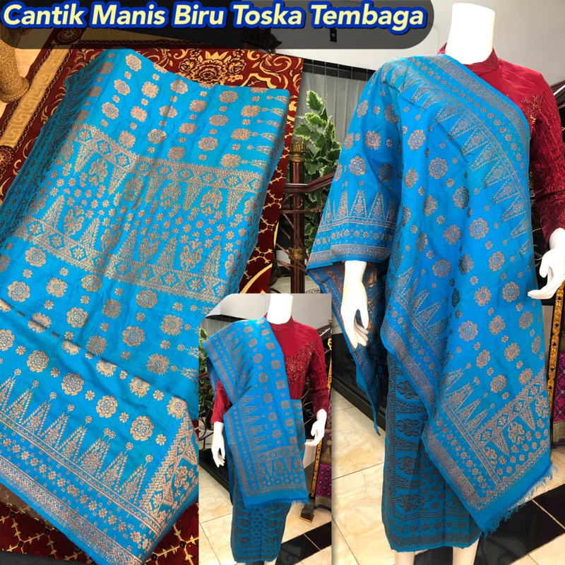 Songket Cantik Manis Tembaga / Biru Toska/songket tenun asli palembang /ilham songket palembang