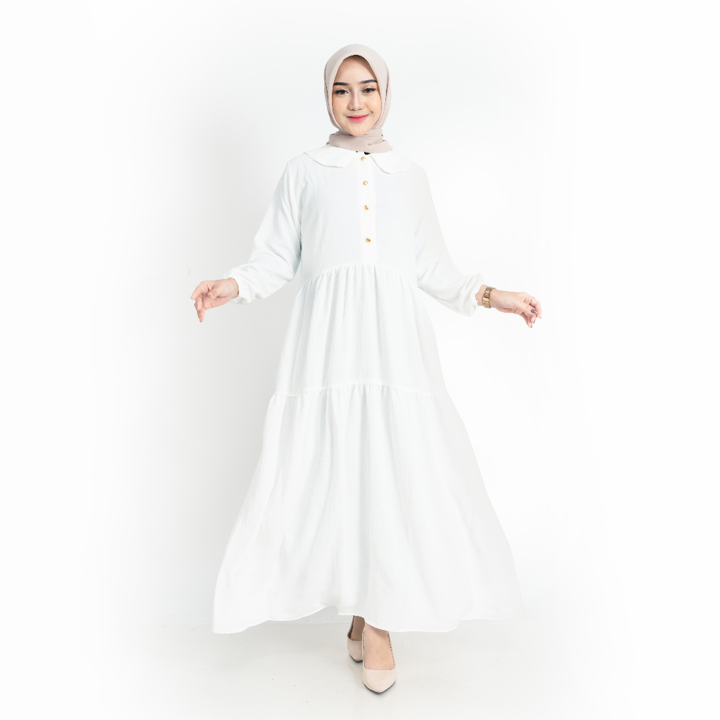 Molding - Gamis Cringkle Premium model kerah kancing Original Warna Navy Ukuran All size 1129