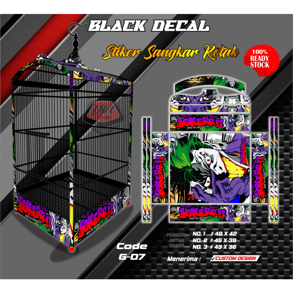 Decal Stiker Sangkar Kotak Podang Kenari Kolibri Motif Joker No 1 2 3
